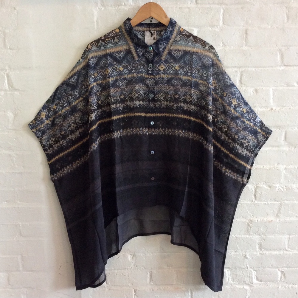 Da-Nang silk sheer high low button up patterned blouse - Picture 8 of 14